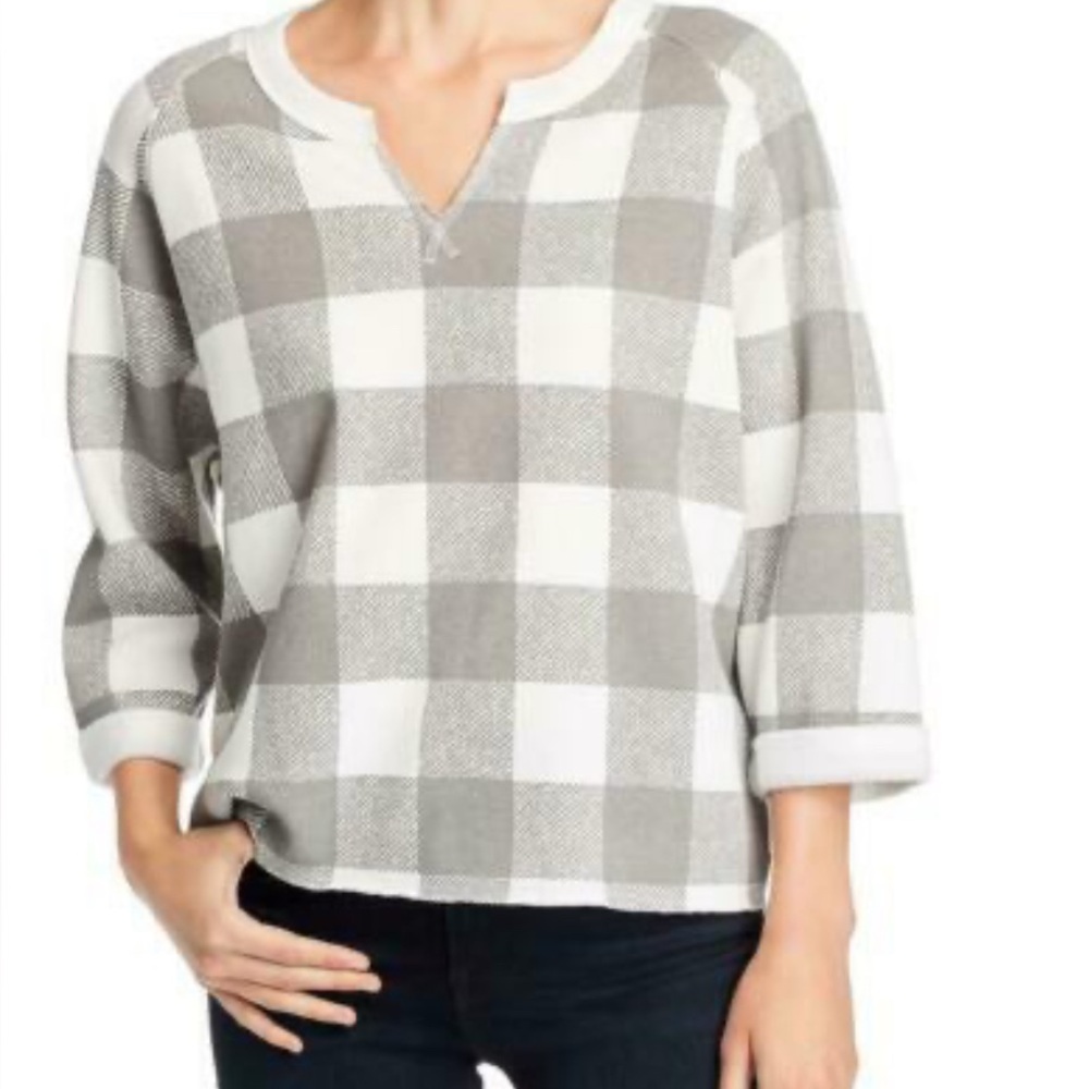 Alternative Apparel grey and white 3/4 length sleeve v neck sweatshirt size XS